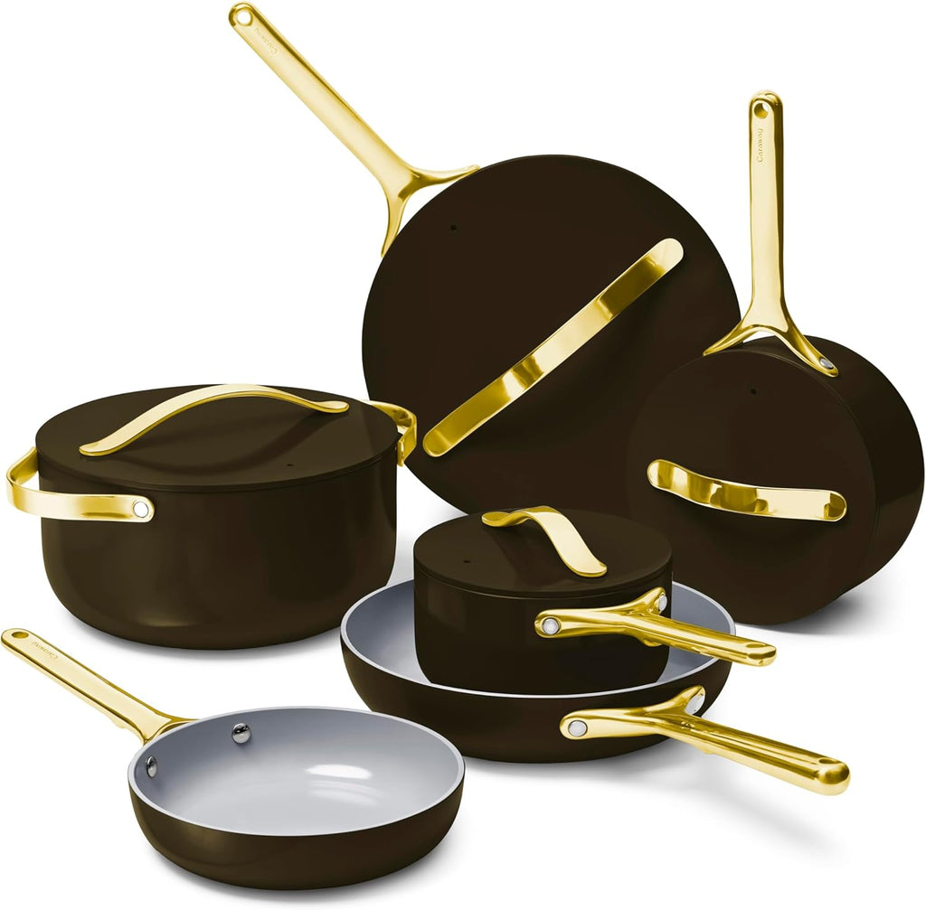 Caraway Deluxe Non-stick Ceramic Cookware Set (16 Piece) Pots, Frying Pans, Lids and Kitchen Storage - PFAS & PFOA Free - Oven Safe Pan Set & Compatible with All Stovetops