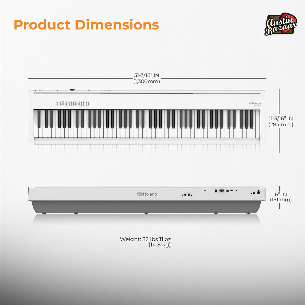 Roland FP-10 Digital Piano - Black Bundle with KSC-FP10 Stand, Bench, Sustain Pedal, Instructional Book, Online Lessons, Instructional DVD, and Austin Bazaar Polishing Cloth