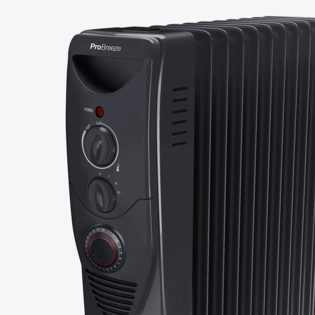 2500W Oil Filled Radiator Heater with 11 Fins - Black