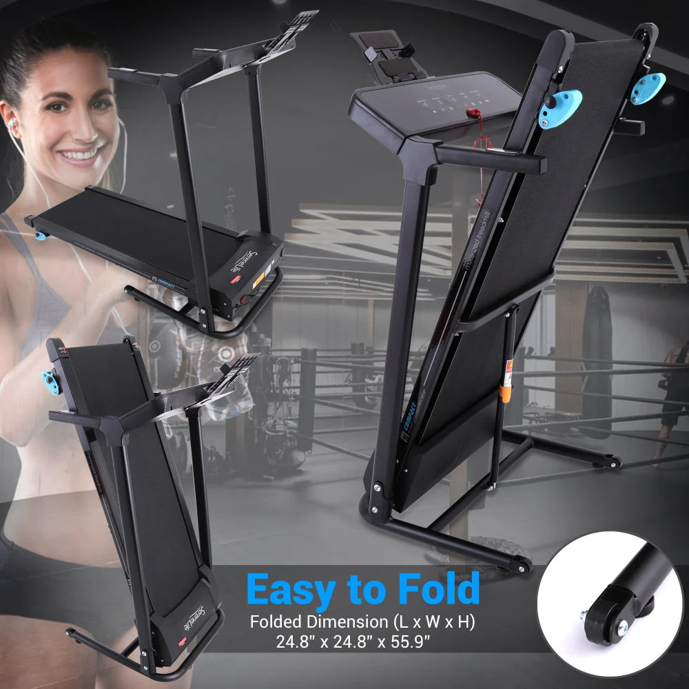 Folding Treadmill Electric Motorized Running Machine - 12 Pre-Set Program, 5 White Led Display & Mobile Phone/Tablet, Water Bottle Holder For Indoor Exercise