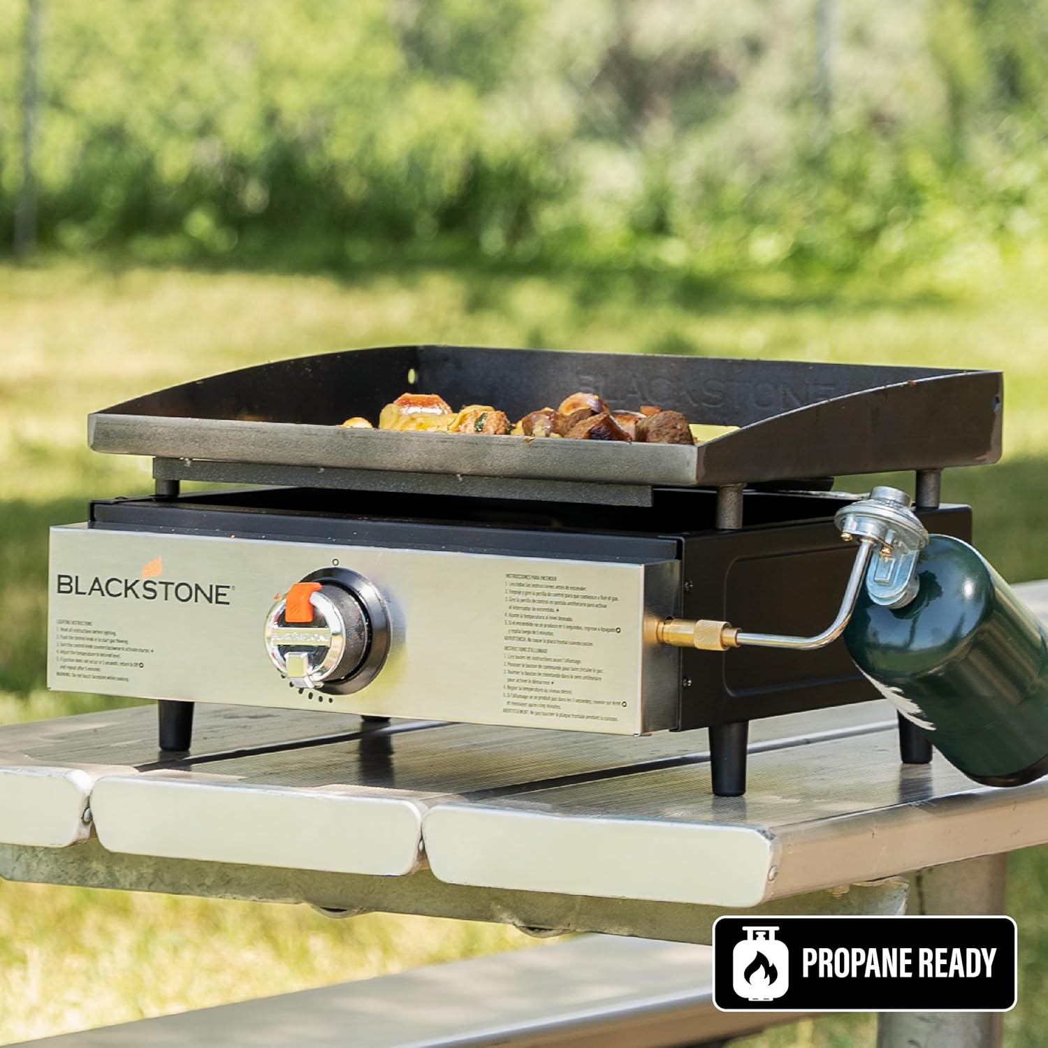 Stainless Steel Propane Gas Portable Flat Top Frying Pan Accessory Station for Kitchen, Camping, Outdoor, Tailgate Party, Tabletop, Countertop - Heavy Duty, 17 Inch