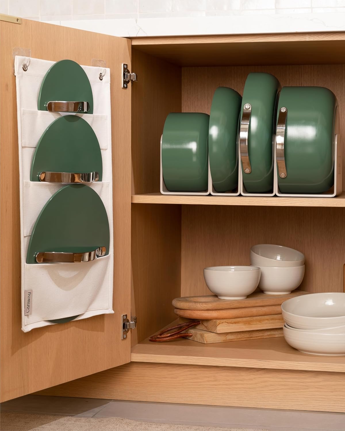 Caraway Deluxe Non-stick Ceramic Cookware Set (16 Piece) Pots, Frying Pans, Lids and Kitchen Storage - PFAS & PFOA Free - Oven Safe Pan Set & Compatible with All Stovetops