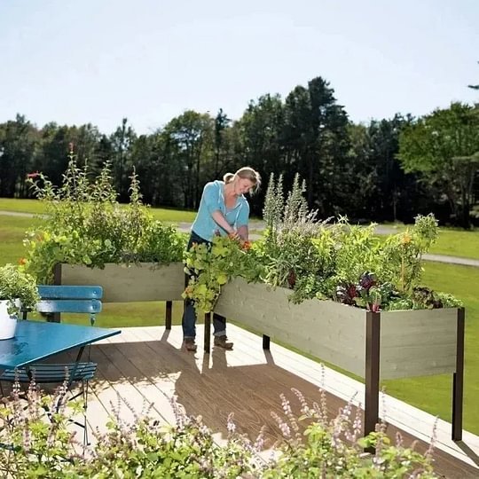🔥8' X 2' x 4' Self-Watering Eco-Stained Elevated Planter Box+ Arch Trellis