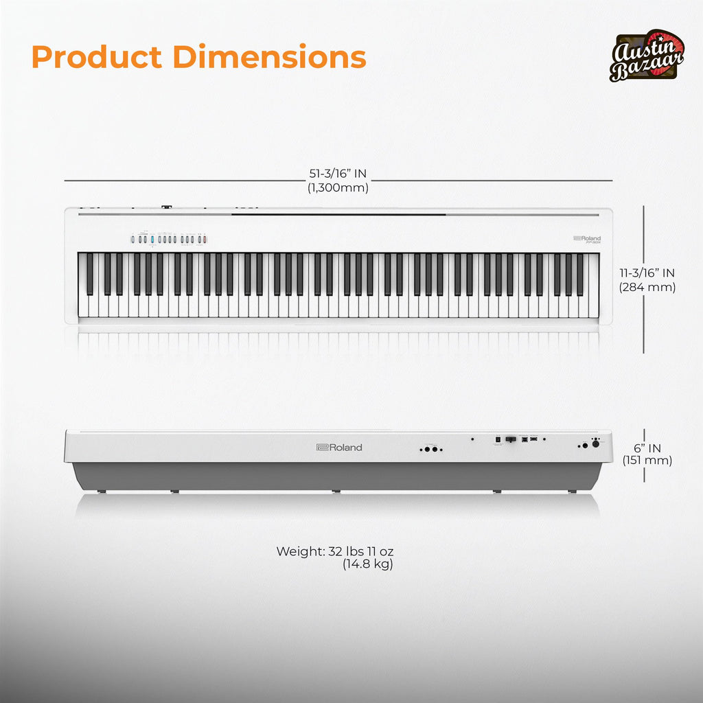 Roland FP-10 Digital Piano - Black Bundle with KSC-FP10 Stand, Bench, Sustain Pedal, Instructional Book, Online Lessons, Instructional DVD, and Austin Bazaar Polishing Cloth