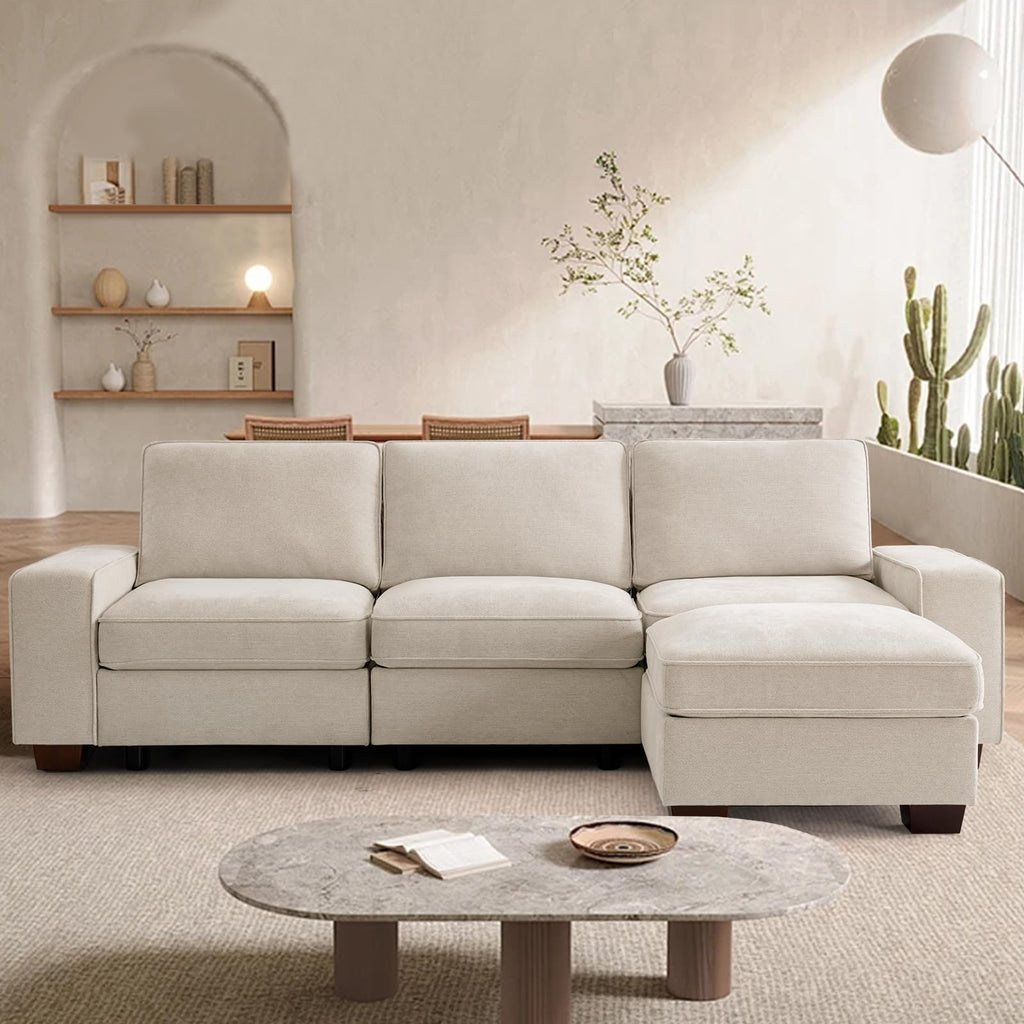 TEKAMON 100" Modular Sectional Sofa with Seats Storage, L Shaped Couch with Movable Ottoman, Chenille Fabric Couch for Living Room, Office, Apart W/Deep Seat, USB Charging,Removable Cover