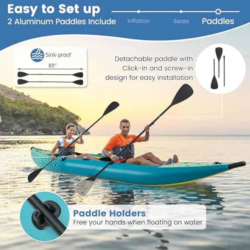 S AFSTAR Inflatable Kayak, 2 Person Canoe with 507 lbs Capacity, Drop-Stitch Floor, All Accessories & Carry Bag, 12.5 ft Large Sit in Tandem Kayak for Fishing, Camping & Exploring for Adults