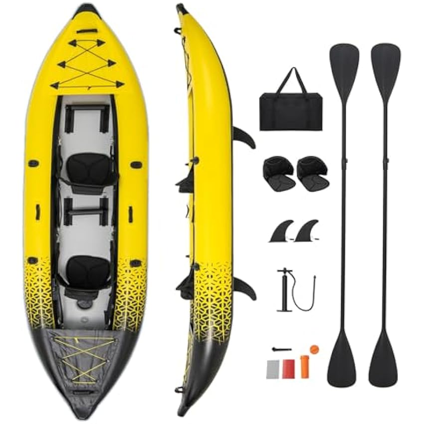 S AFSTAR Inflatable Kayak, 2 Person Canoe with 507 lbs Capacity, Drop-Stitch Floor, All Accessories & Carry Bag, 12.5 ft Large Sit in Tandem Kayak for Fishing, Camping & Exploring for Adults