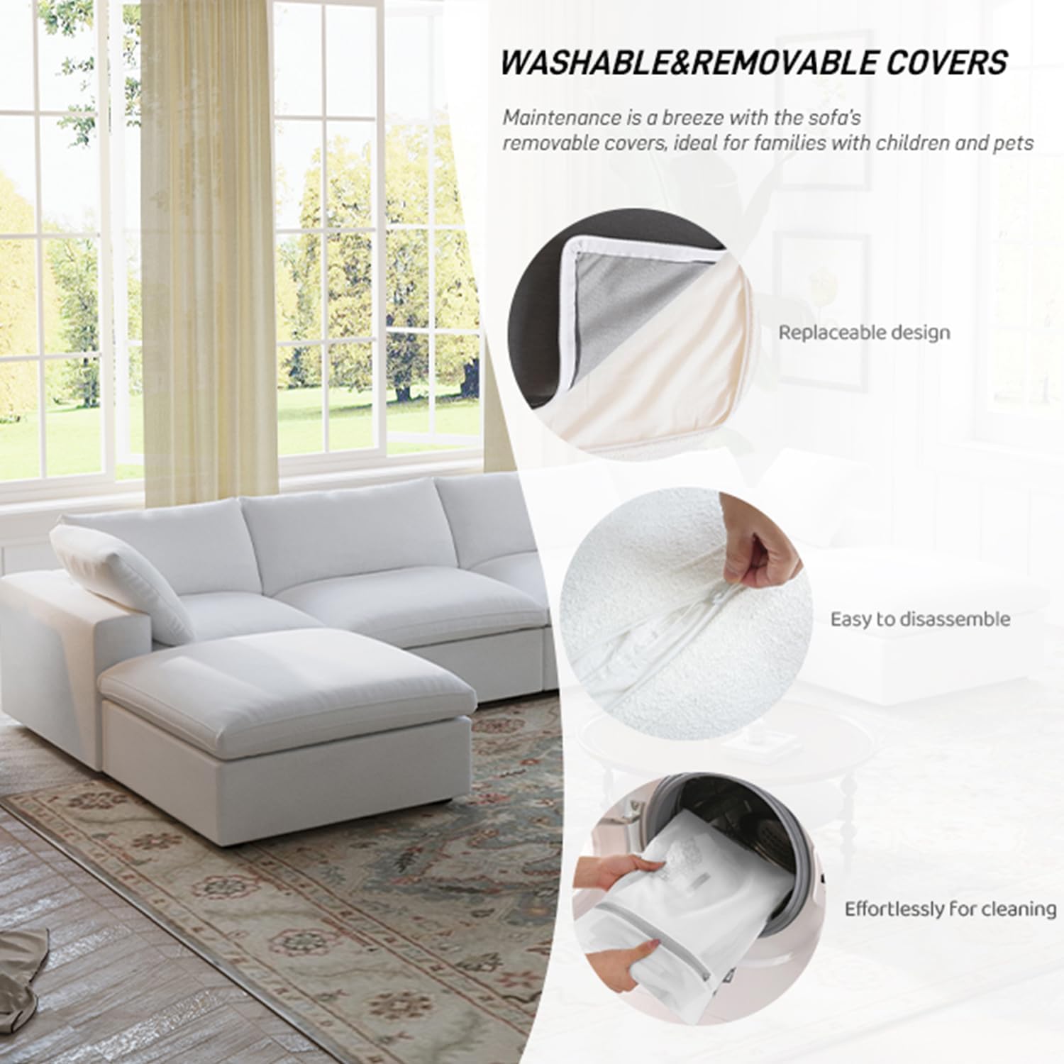 160.6" Cloud Modular Sectional Sofa with Storage Ottomans, V Shaped Minimalist Sofa Couch, Convertible Couch Deep Seat for Living Room Sets,Covers Washable&Replaceable