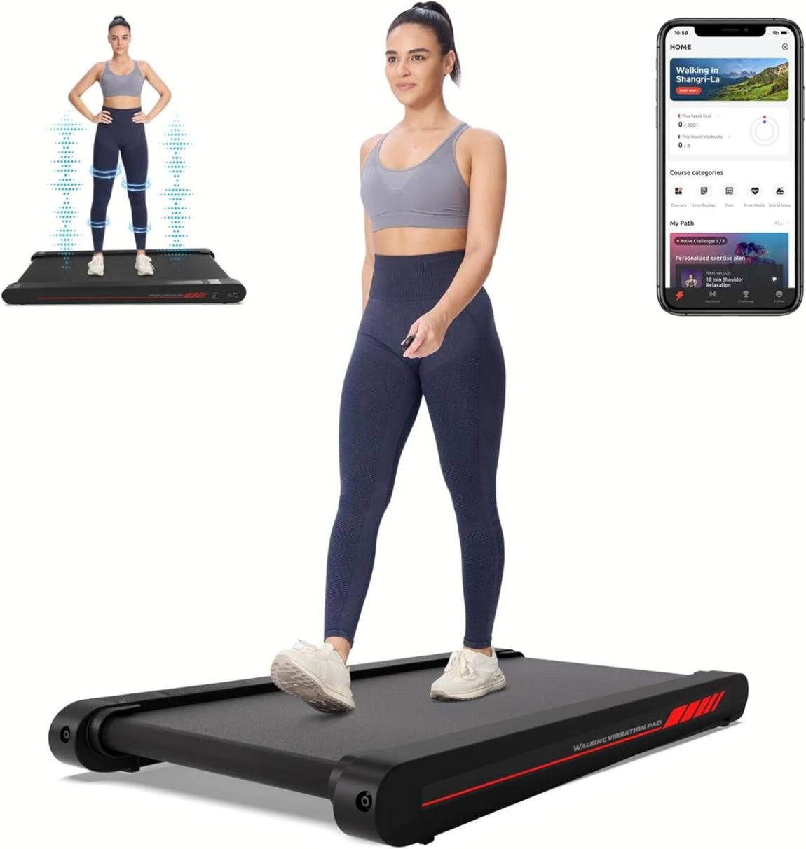Walking Vibration Mat with APP, 3-in-1 Under Desk Treadmill, 2.5 HP Low Noise Walking Treadmill Mat with Remote Control, Home Office Portable Treadmill