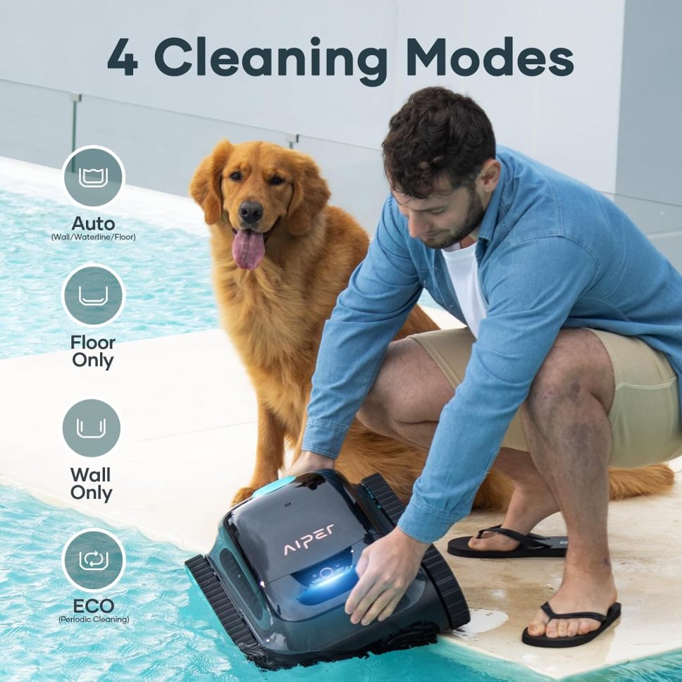 AIPER Scuba S1 Robot Pool Floor and Walls, Water Line, Cordless Pool Vacuum, 4 Modes, 150Min Battery Life, Climbing Walls, Intelligent Navigation 2.0, Ideal for In-Ground Pools 150㎡